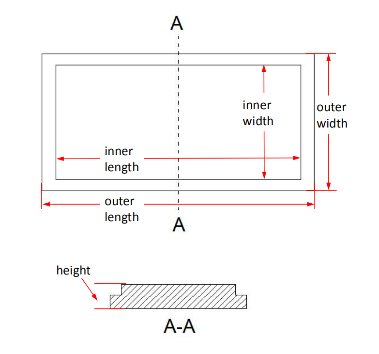 Détails de la taille de la couverture rectangulaire en alumine (boucle intérieure)