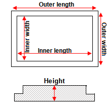 Détails de la taille de la couverture rectangulaire en alumine (boucle intérieure)